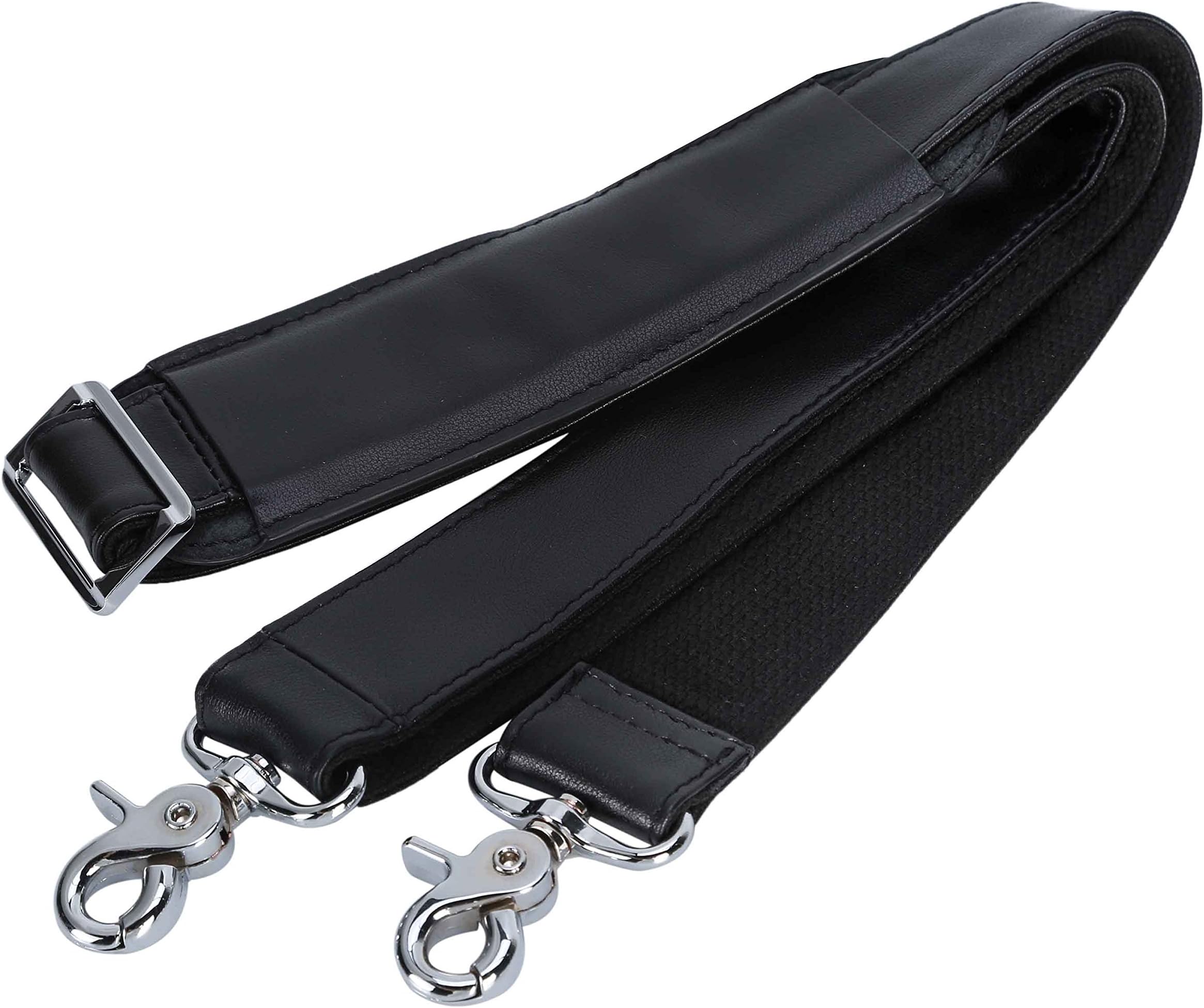 BAIGIO Leather Adjustable Padded Replacement Shoulder Strap for Bags, Briefcases, Duffels, Luggage 37 Inches to 53 Inches Length (Black-2)