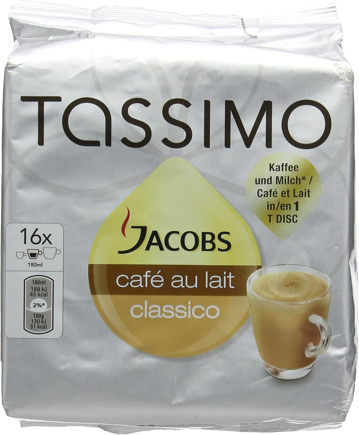 Tassimo Jacobs Café au Lait, Coffee Capsules, Milk Coffee, Roasted