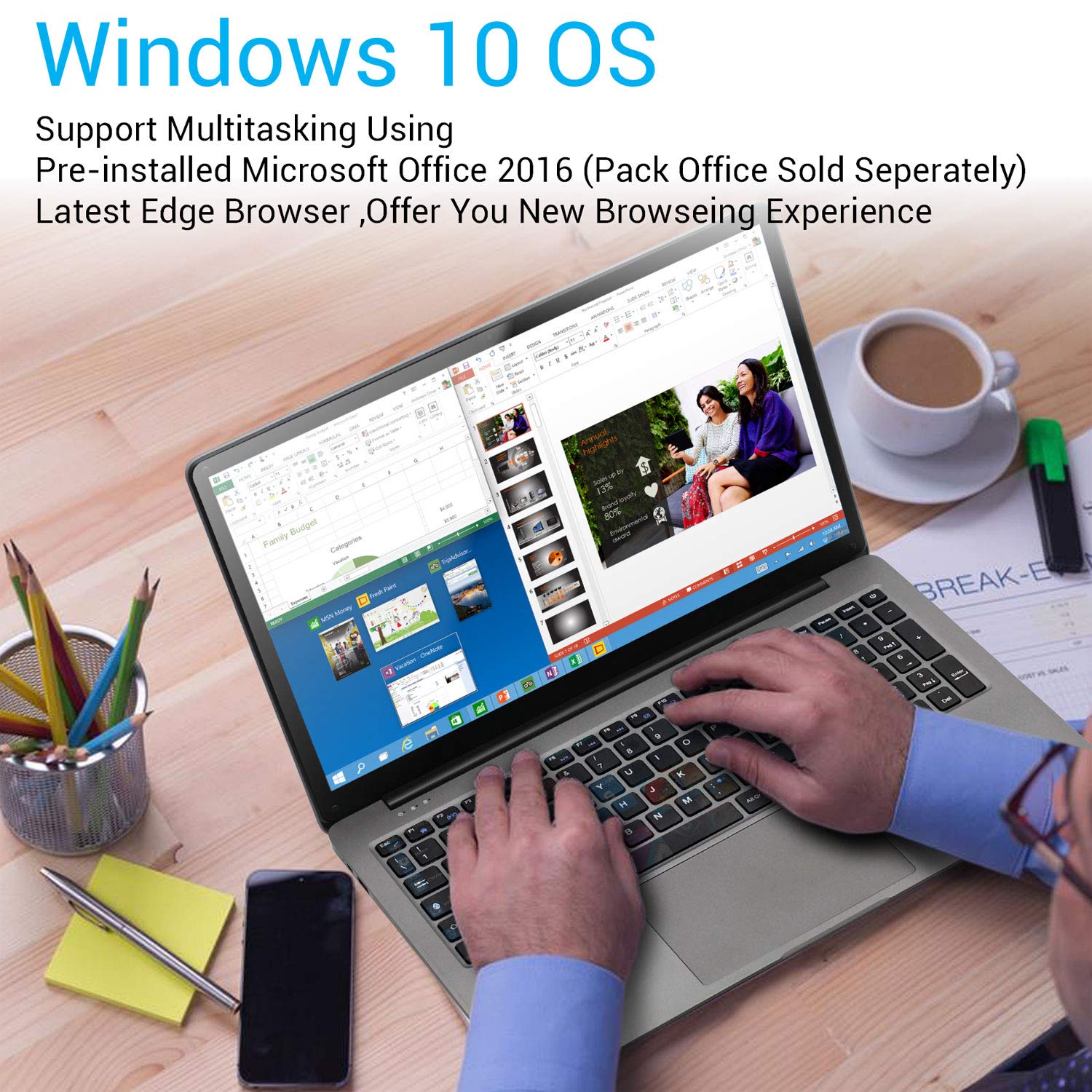 Laptop 15,6 Zoll Windows 10 Notebook - Winnovo KenBook Intel Celeron N3350, 6GB RAM + 1TB HDD, Full-HD, RJ-45, Bluetooth, USB 3.0, Micro HDMI, WLAN, 10.000MAh Akku, 64 Bit (Silber Grau)