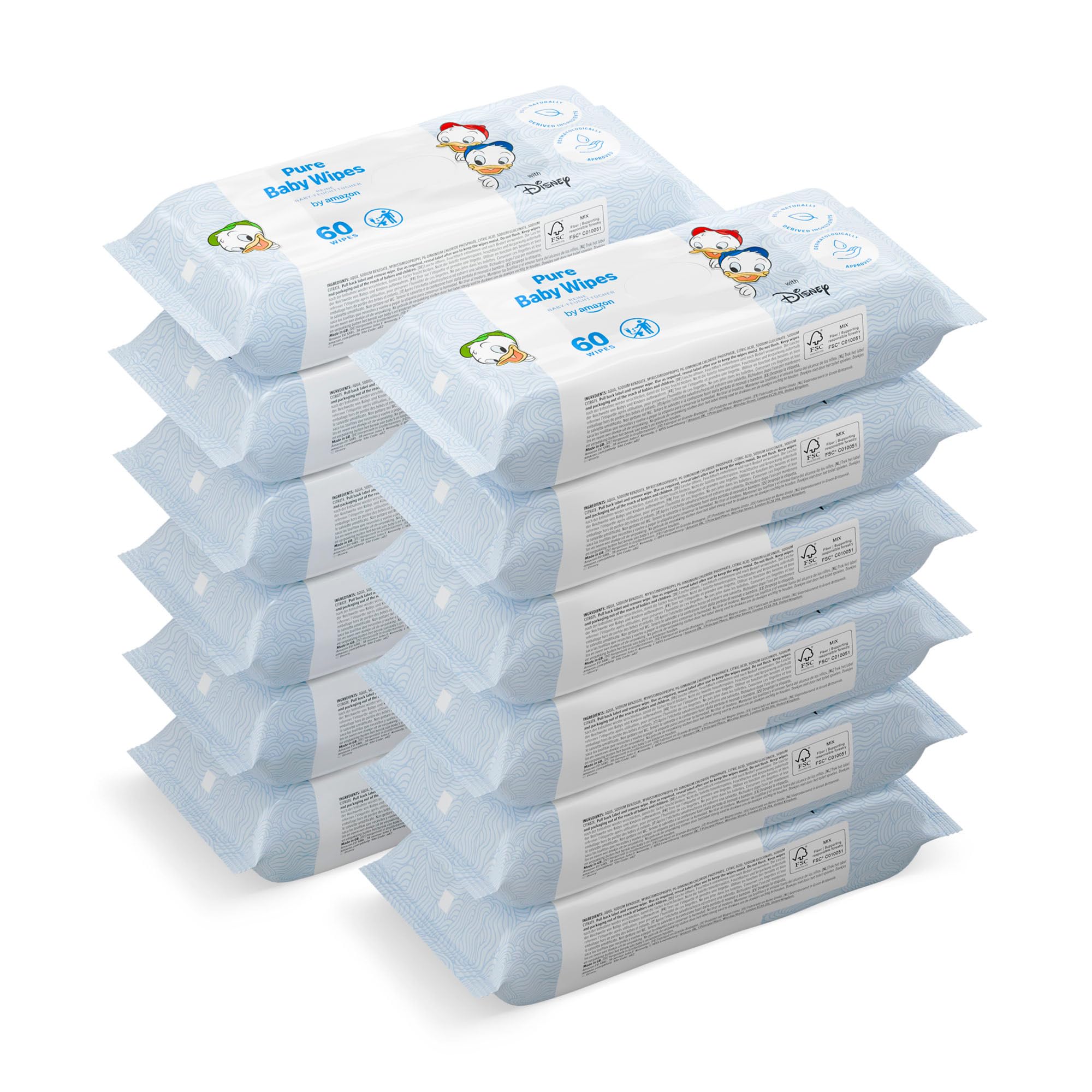 by Amazon Disney Baby Wipes, 99% Water, 720 Wipes, Unscented, 12 Pack of 60