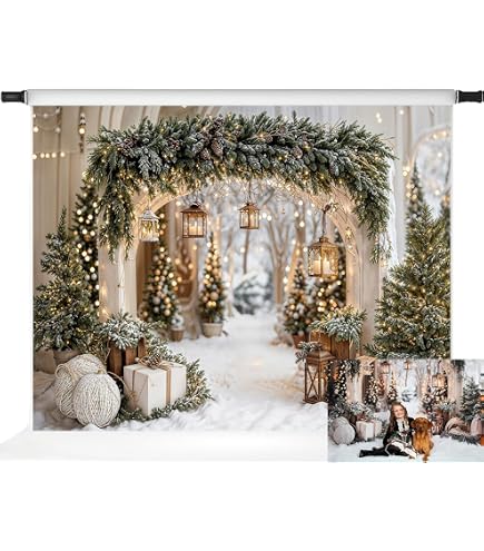 Toile De Fond Photo Noël 2x2 M - Motif Guirlande, Sapin, Neige - Microfibre Infroissable - Pour Studio, Famille, Fête - 10