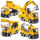 ORANGE OCEAN 4 Pack Construction Truck Toys for 2 3 4 5 Year Old Boys | 9" Construction Truck With Light &amp; Sound, Trucks for Toddlers 2-4 Years, 2 3 4 5 Year Old Boy Birthday Gifts