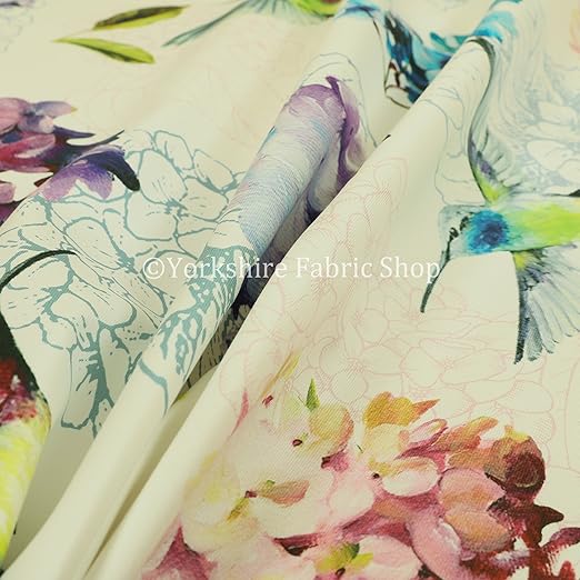 Kingfisher Colourful Bird Floral Pattern Velour Velvet Curtain