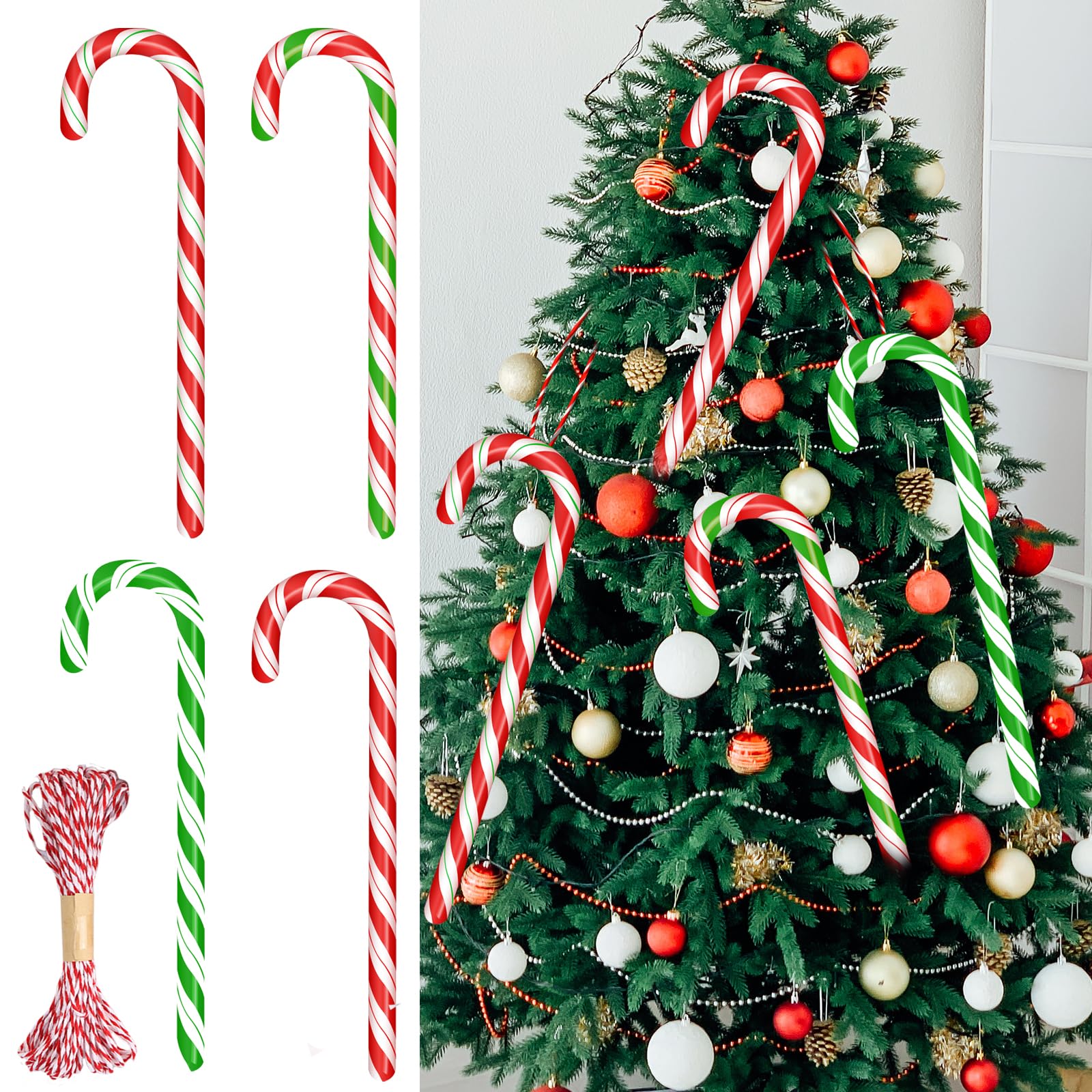 Photo 1 of 17.7 x 5.04 Inch Large Christmas Candy Canes Hanging Ornaments Candy Christmas Tree Decorations Wood Twisted Crutch Ornaments for Xmas DIY Crafts Indoor Outdoor Decor Holiday Party Supplies