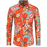 70s Outfits for Men Long Sleeve Casual Button Down 70s Disco Retro Paisley Shirt 70s Floral Vintage Hip Hop Shirts
