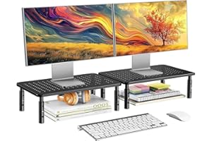 HUANUO Dual Monitor Stands - Monitor Stand with Sturdy, 2 Monitor Stand Height Adjustable, Computer Monitor Stand for 2 Monit