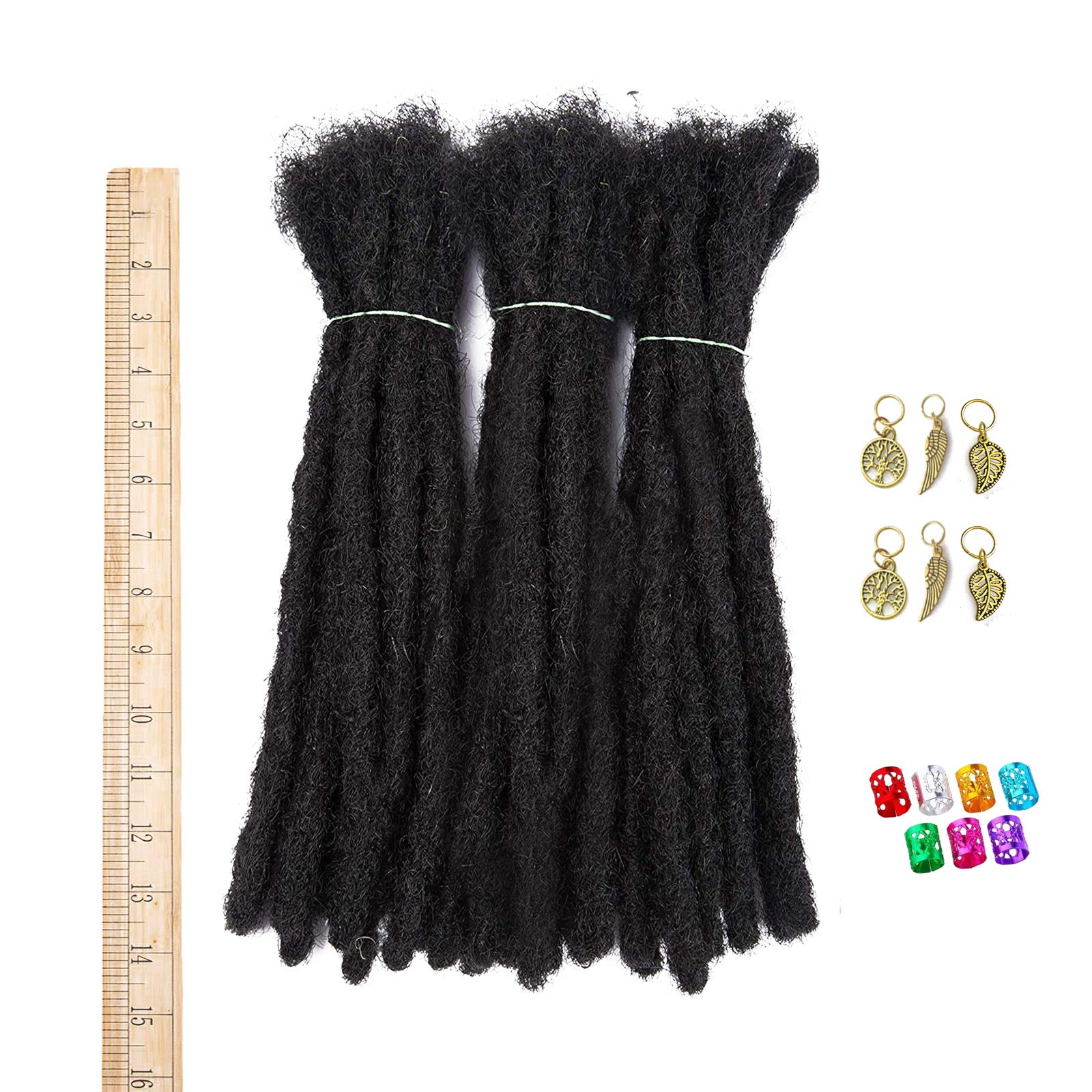 Sedfzo 14 inch 100 Strands Loc Extensions Human Hair,100% Real Human Hair Dreadlock Extensions Full Handmade,Can Be Dyed,Can Be Curled and Bleached for Women/Men,Natural Black,0.24 inch Width
