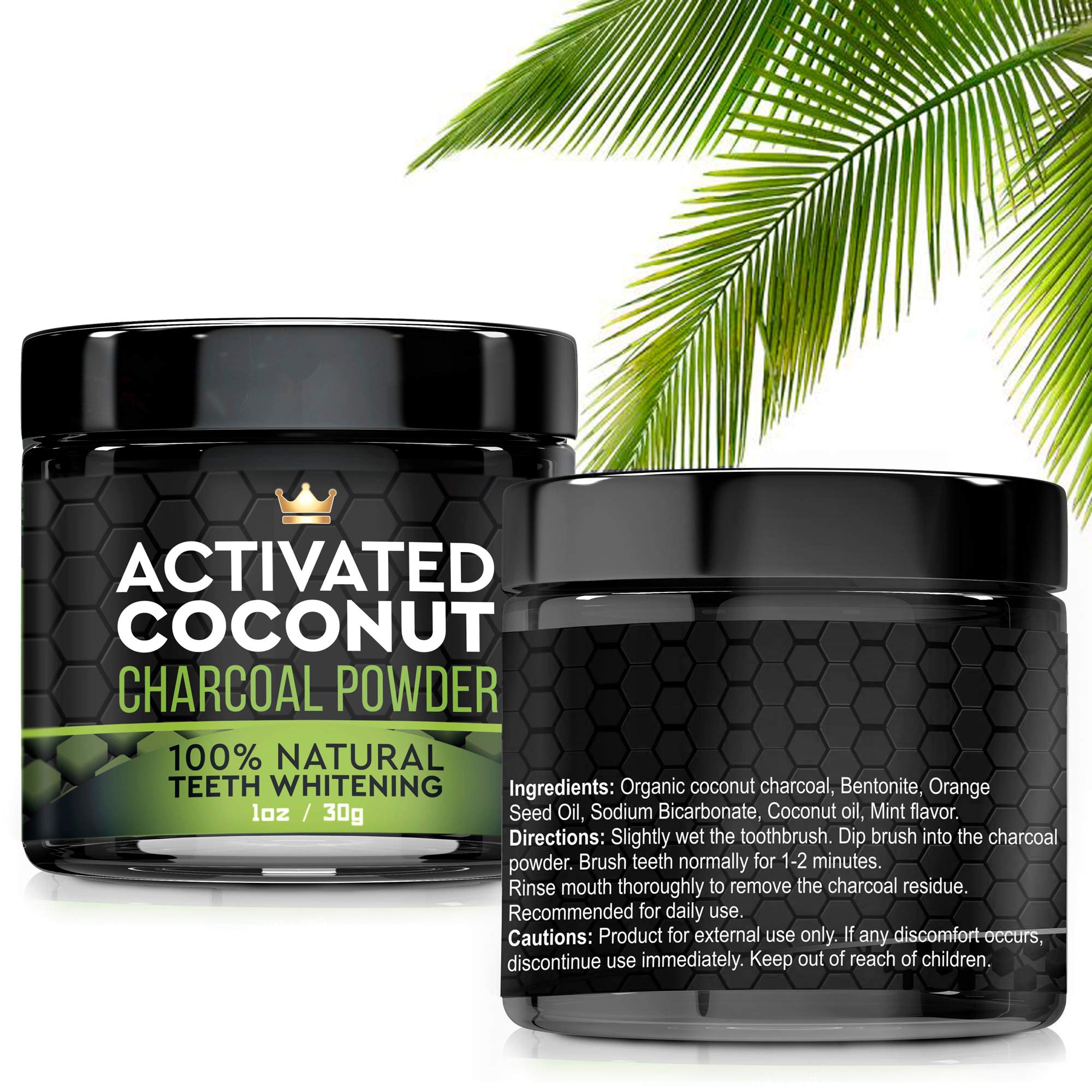 Natural Charcoal Teeth Whitening Powder - Coconut Activated Charcoal - Best Tooth Whitener For Sensitive Teeth - Naturally Whitens Teeth - mint flavor for fresh breath