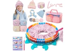 IQKidz Hat Knitting Loom Kit, Kids Craft Kits for Girls Ages 7 8-12 Years and Up, Fun DIY Gift for Girls & Teens to Make Pom Pom Hat and Scarf with Beginner Crochet Set