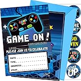 Sabary 24 Pcs Video Game Invitations with Envelopes, Gamer Party Cards | Fill-in Gamer Invitations, Bi-sided Print Cards for Boys Kids Birthday Gaming Events Gatherings, Gamer Theme Party Supplies