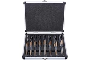 YOHANSEN Reduced Shank Drill Bits Set, 8 Pcs Silver and Deming Large Drill Bit Set with Aluminum Index Case, M2 Black and Gold Finish HSS, 135-Degree Split Point for Smooth Drilling, 9/16” - 1”