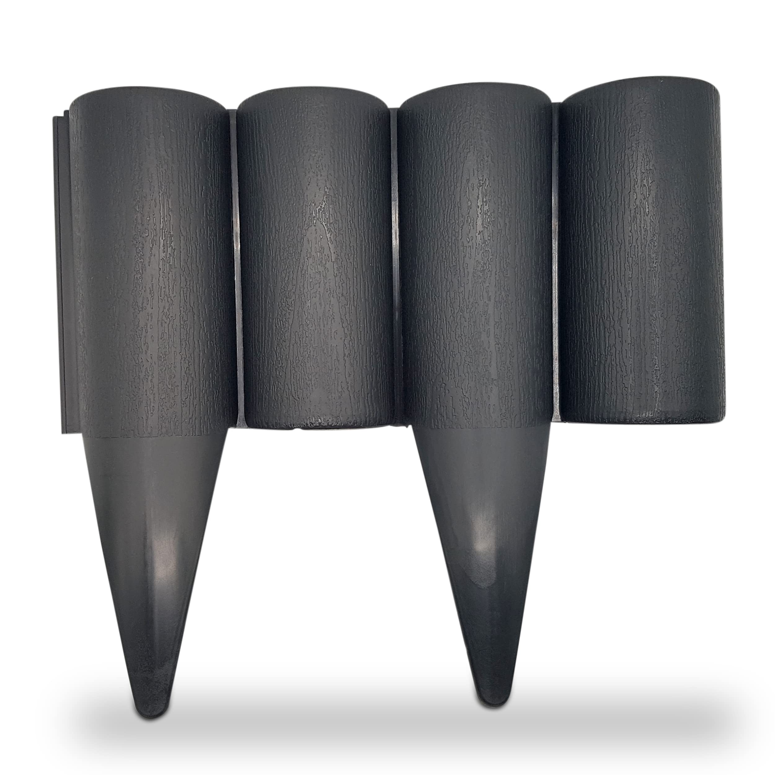 Graphite Lawn Edging Border – 2.5 metres / 8.2 ft long Garden Palisade Edge Border with Wood Log Effect – Fencing with Ground Stakes – Ideal for Flower Beds, Lawn, Patio, Pavement. Set by MYPURECORE