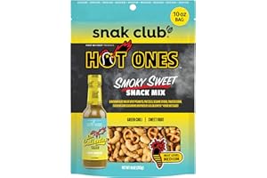 Snak Club x Hot Ones Snack Mix, Smoky Sweet, Spicy Snacks with Peanuts, Pretzels, Sesame Sticks, Toasted Corn, Cashews, Inspired by Hot Ones, Vegan Snack, 10 oz Resealable Bag