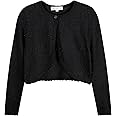 TRENDSTITCH Girls Long Sleeve Sparkle Bolero Cardigan Kids Button Closure Knitted Shrug Cropped Sweaters Tops 3-12 Years
