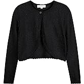 TRENDSTITCH Girls Long Sleeve Sparkle Bolero Cardigan Kids Button Closure Knitted Shrug Cropped Sweaters Tops 3-12 Years