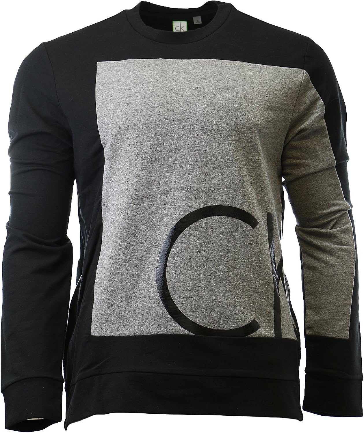 Calvin Klein Men's Slim Fit Solid Printed Ck Logo Long Sleeve Crew Neck
