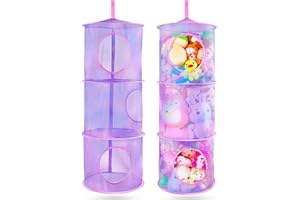 Basumee Stuffed Animals Net or Hammock 2 Pcs Stuffed Animals Storage Toy Net Hammock for Plushies Storage Organizer Mesh Kids Girls Room Decor, Purple, 3 Tiers