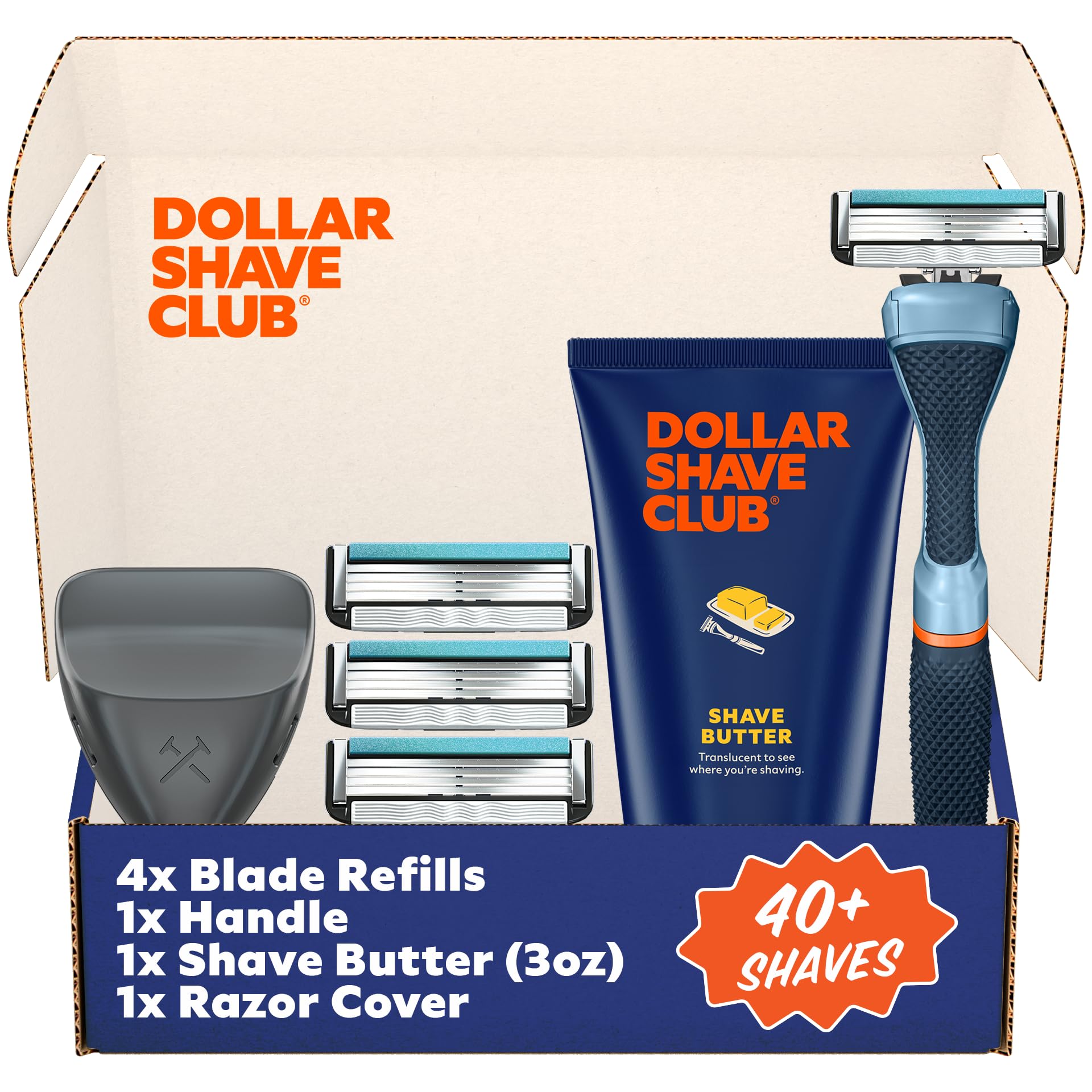 Photo 1 of Dollar Shave Club | The Member Exclusive Shave Set | 4 Swift Rinse Refill Cartridges, 1 Handle (Blue), 1 Shave Butter 3 ounce, 1 Razor Cover, Razors for Men