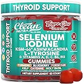 ThyroGlow Thyroid Support Gummies Selenium Iodine KSM 66 Ashwagandha L Tyrosine Vitamin D, C, B12, B6 Turmeric Blueberry Holy Basil Folate Bladderwrack By Clean Nutra
