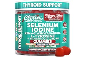 CLEAN NUTRACEUTICALS ThyroGlow Thyroid Support Gummies Selenium Iodine KSM 66 Ashwagandha L Tyrosine Vitamin D, C, B12, B6 Turmeric Blueberry Holy Basil Folate Bladderwrack by Clean Nutra