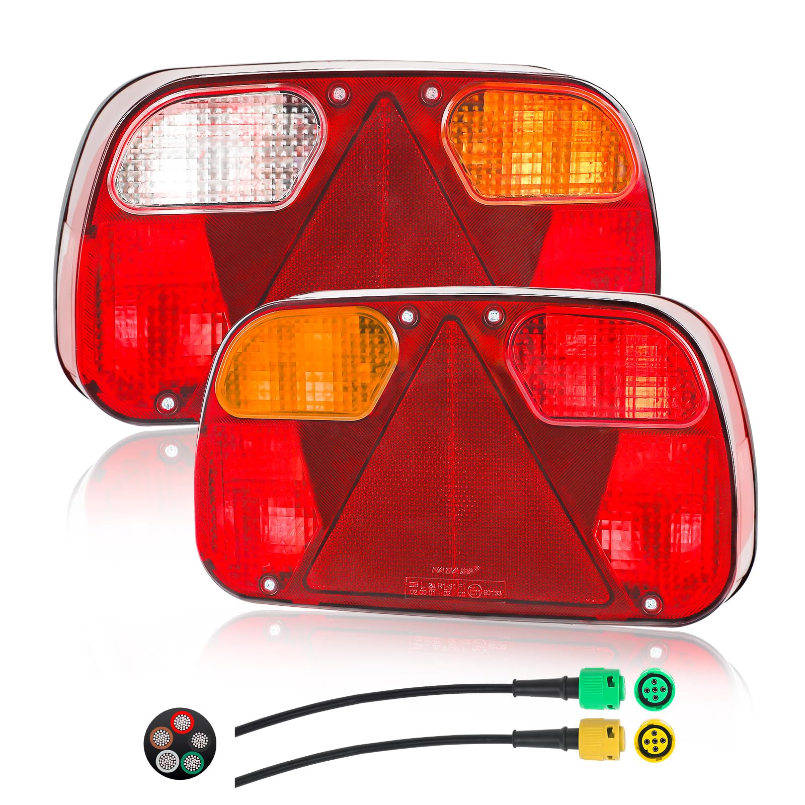 Yuanjoy 2 Pcs 12V Universal Rear Light Trailer 13-pin Set with 30 cm Cable Pre-wired 13-pin Plug, 5-pin Bayonet Left-right Trailer Lighting Rear Light