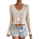 SECRETEYARD Womens Tie Front Cardigan Long Sleeve Rib Knit Shrug for Dress Sweaters Crop Tops