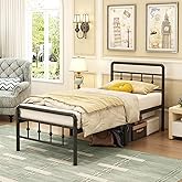 EMODA 16 Inch Twin XL Bed Frames with Headboard and Footboard, Heavy Duty XL Twin Metal Slats Support Mattress Foundation, No Box Spring Needed, Easy Assembly
