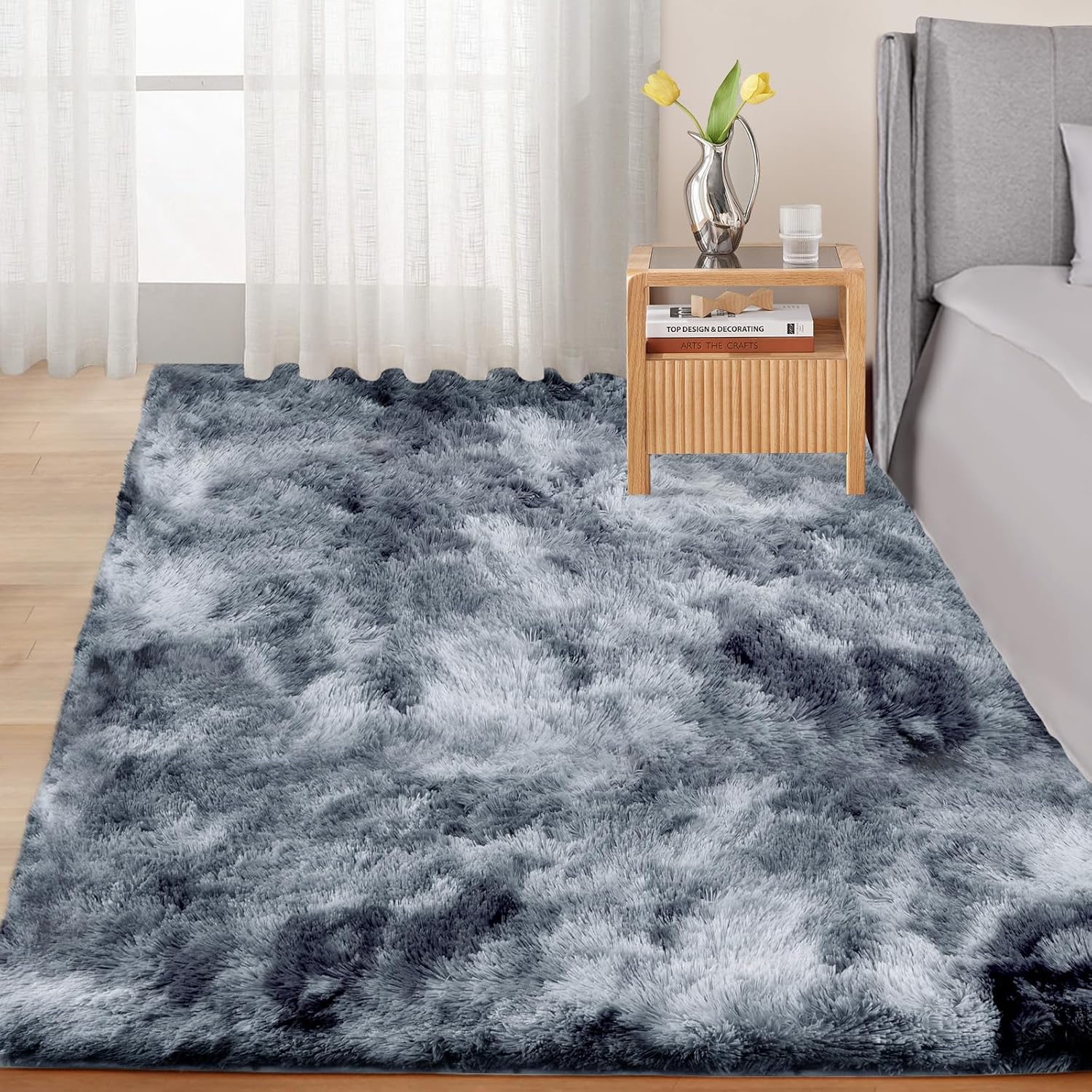 Rugs, Pads & Protectors - Touchat Shaggy Area Rugs, Ultra Soft Fluffy Carpets, 4x6 Ft, Non-Skid Fuzzy Faux Fur Rugs for Nursery Kids Living Room Bedroom Home Decor, Grey
