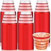 Yaomiao 100 Pcs 9oz Rimmed (4 Ring) Disposable Cups Clear Disposable Wine Glasses Plastic Cup Plastic Cocktail Cups for Christmas Wedding Party Holiday Birthday Gathering(Red)