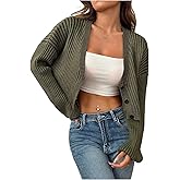 SHENHE Women's Cropped Cardigan Sweater Ribbed Knit Button Down V Neck Fall Sweater