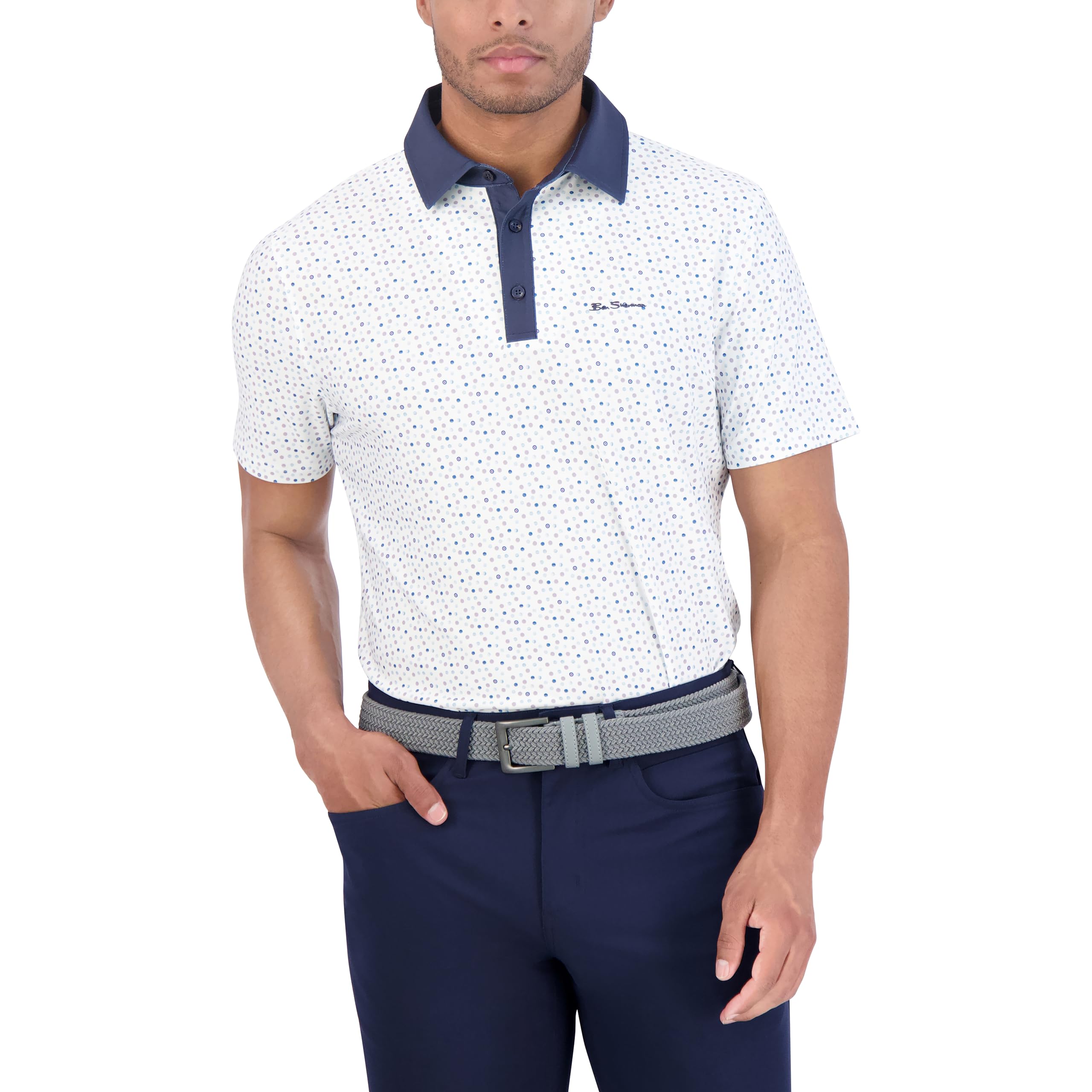 Ben Sherman Men’s Sport Stretch Performance Dry Fit Golf Polo-Casual Short Sleeve Shirt, Cloudy White, X-Large