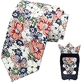 Rzmtaol Floral Ties for Men Flower Tie and Pocket Square Set for Spring Wedding