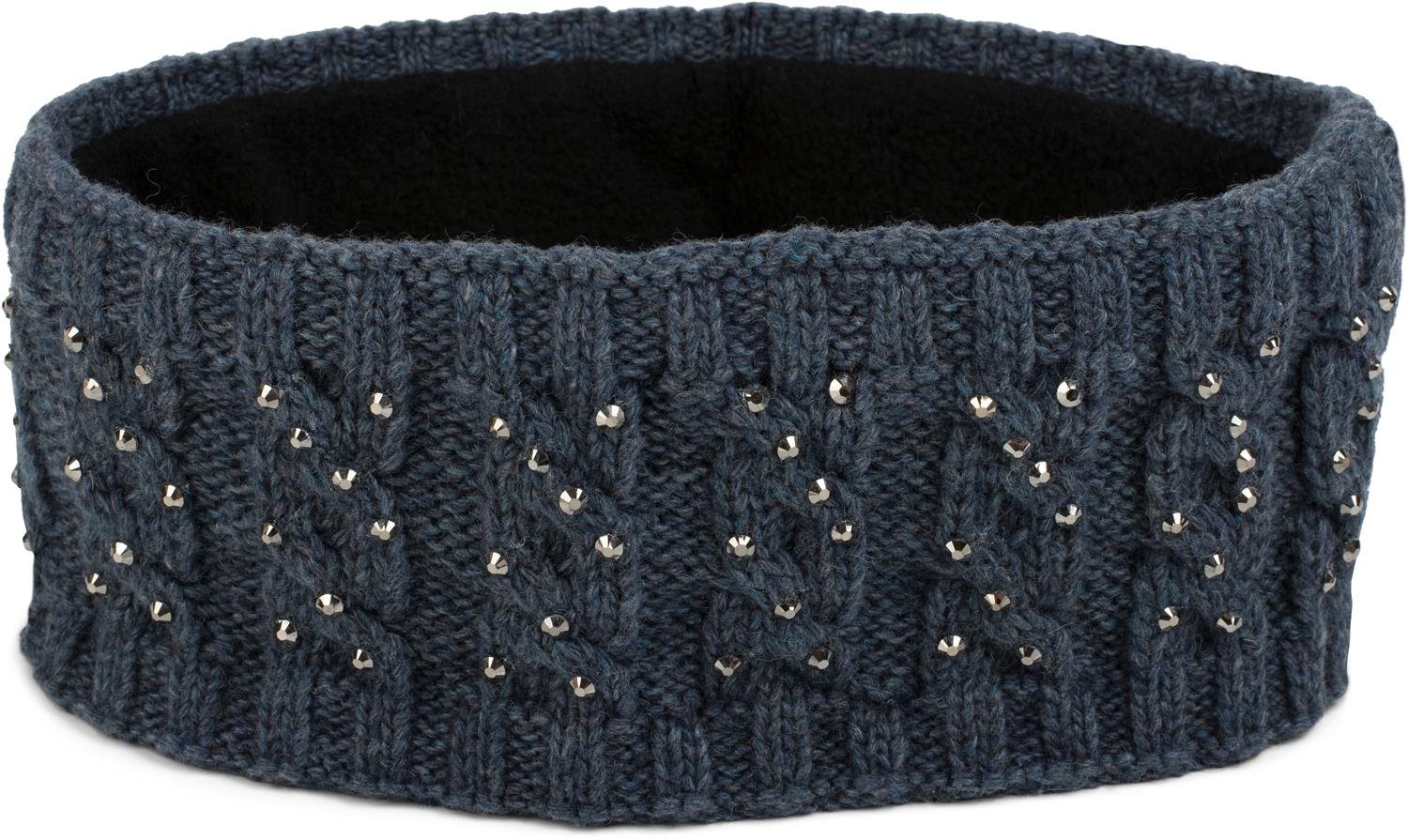 styleBREAKER Women Browband with plait pattern and rhinestones, soft fleece lining, hair band, headband 04026001, color:Blue