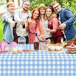 3 Pack Light Blue Gingham Tablecloth Rectangular