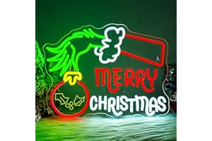 WLHOPE Merry Christmas Neon Sign Neon Signs for Wall Decor The Grinch Christmas Decor Grinch Lights Led Lights for Bar Party Room Shop Bedroom Gifts USB Powered 12.6x16.14in