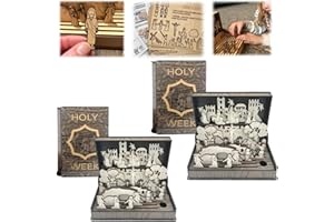 PONENEO Family Easter Holy Week Gift Home Decor, Easter Resurrection Scene Set Wooden Holy Week Book Religious Wooden Easter Book Kit Unique Handmade Family Educational Book (Deep Walnut 2 Sets)