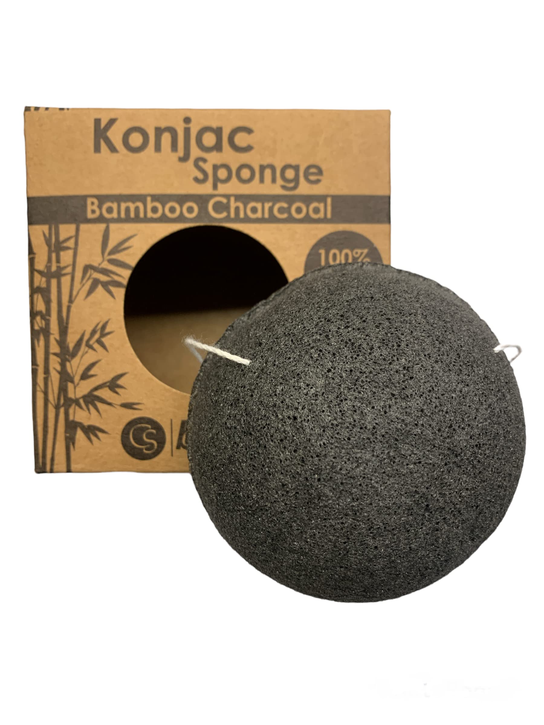 CS Beauty Set of Konjac Sponges - 3X Natural Exfoliating and Cleansing Sponge Shower Puffs for Face and Body Including Bamboo Charcoal - Vegan & Cruelty Free