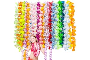24 Pcs Hawaiian Leis for Luau Party - MAQIHAN Hawaiian Flower Lei Necklace Hawaii Silk Rainbow Leis for Adults Women Girl, Tr