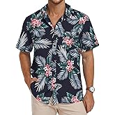 PEGENO Men's Flower Casual Button Down Short Sleeve Hawaiian Shirt