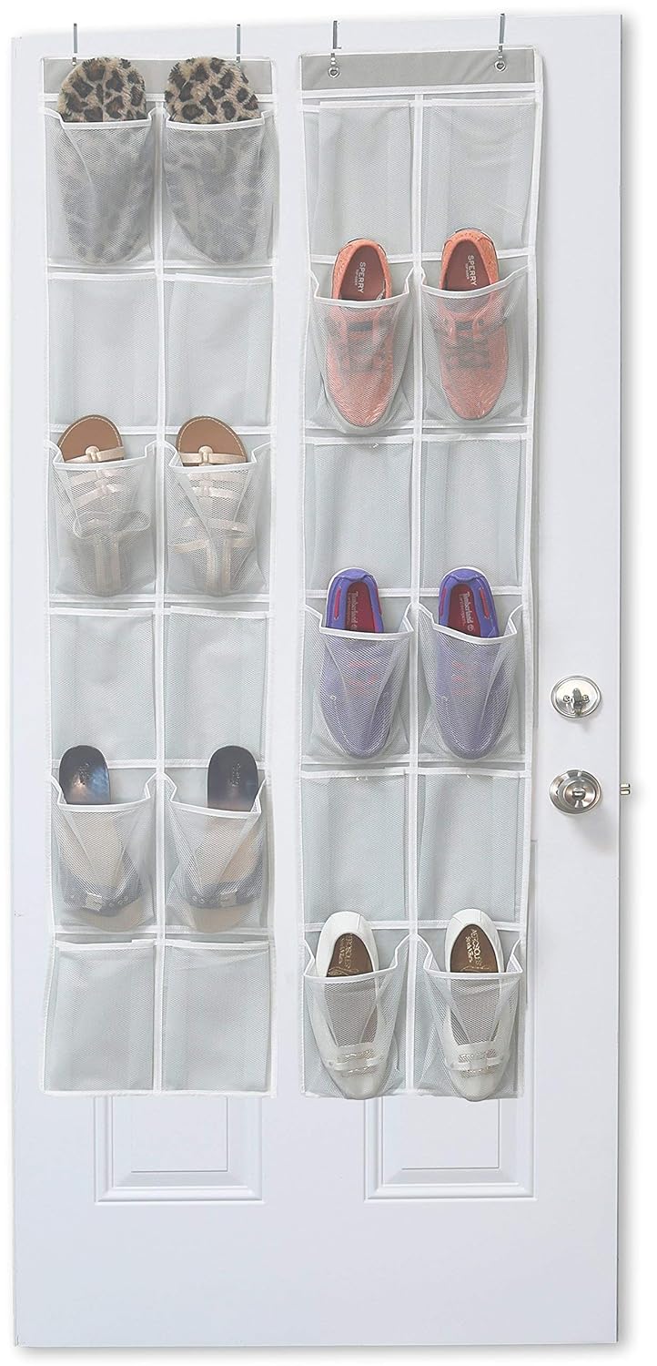 hanging shoe holder on Home Kitchen Grey 2pk 12 Large Pockets Over Door Hanging Shoe Organizer 58 X 12 5 Simple Houseware 24 Pockets Renewed Shoe Organizers