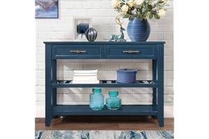 LKTART Solid Wood Console Table Entryway Table with Storage Drawers and Shelves Sofa Table for Entry Hallway Foyer(42" Navy Blue)