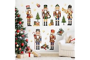 decalmile Christmas Nutcrackers Window Wall Decals Christmas Trees Gold Snowflakes Nutcracker Wall Stickers Room Door Christm