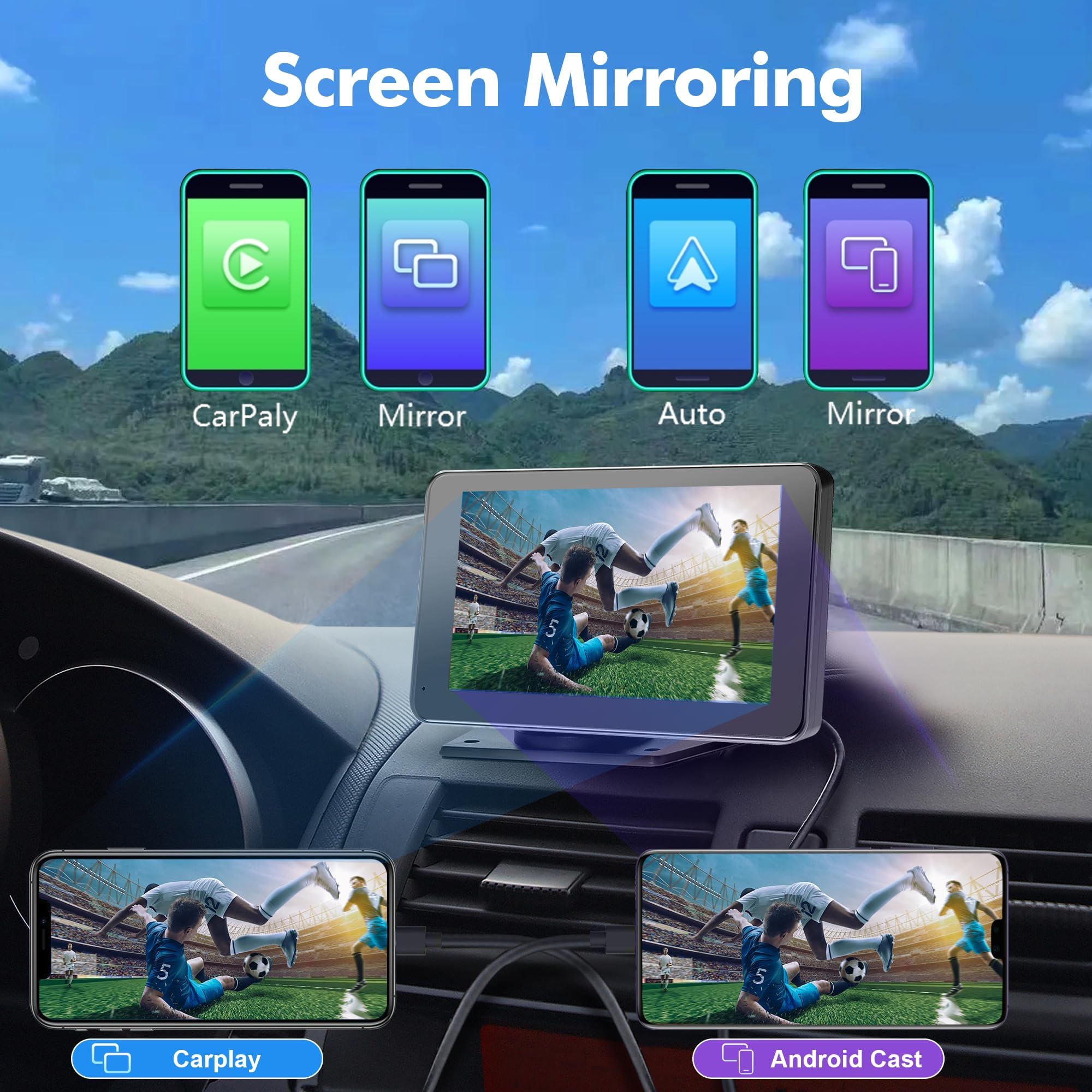 【Hieha】 2025 Wireless Portable Carplay and Android Auto, Carplay Screen for Car with Mirror Link/AUX/FM,7