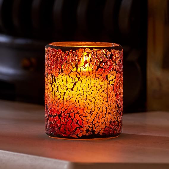 Auraglow Mosaikglas Realistisch flackernde flammenlose LED-Dekorativkerze mit Sicherheitsflamme und Timer, perfektes Stimmung
