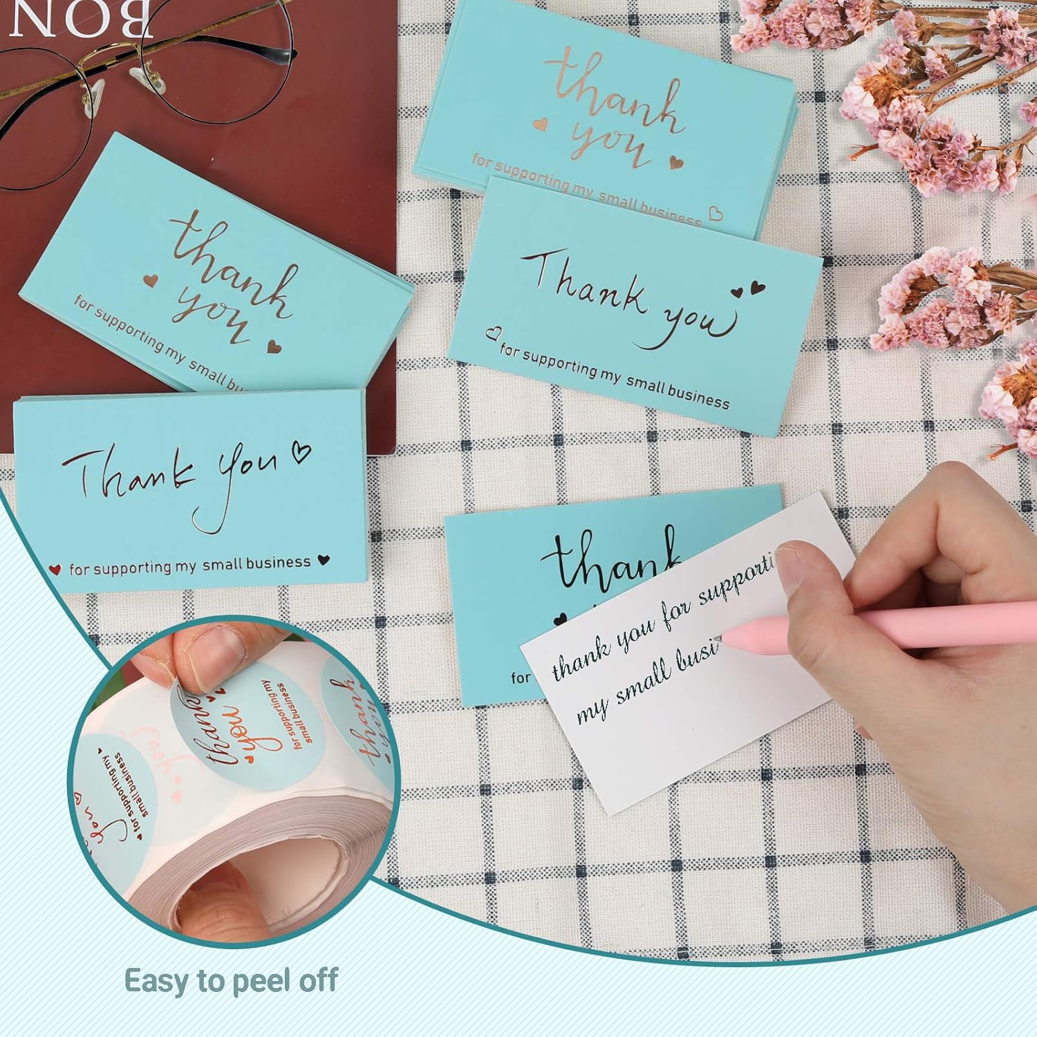 120 Pieces Thank You Card with 500 Sticker Label Roll, Gold Foil Greeting Cards, Thank You for Supporting My Small Business Card Set for Package Insert, Envelope Seals, Small Business Owner Need : Office Products