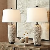 360 Lighting Anna 27 1/4" Tall Modern Coastal Table Lamps Set of 2 Beige Pebbled Fabric White Shade Living Room Bedroom Bedsi