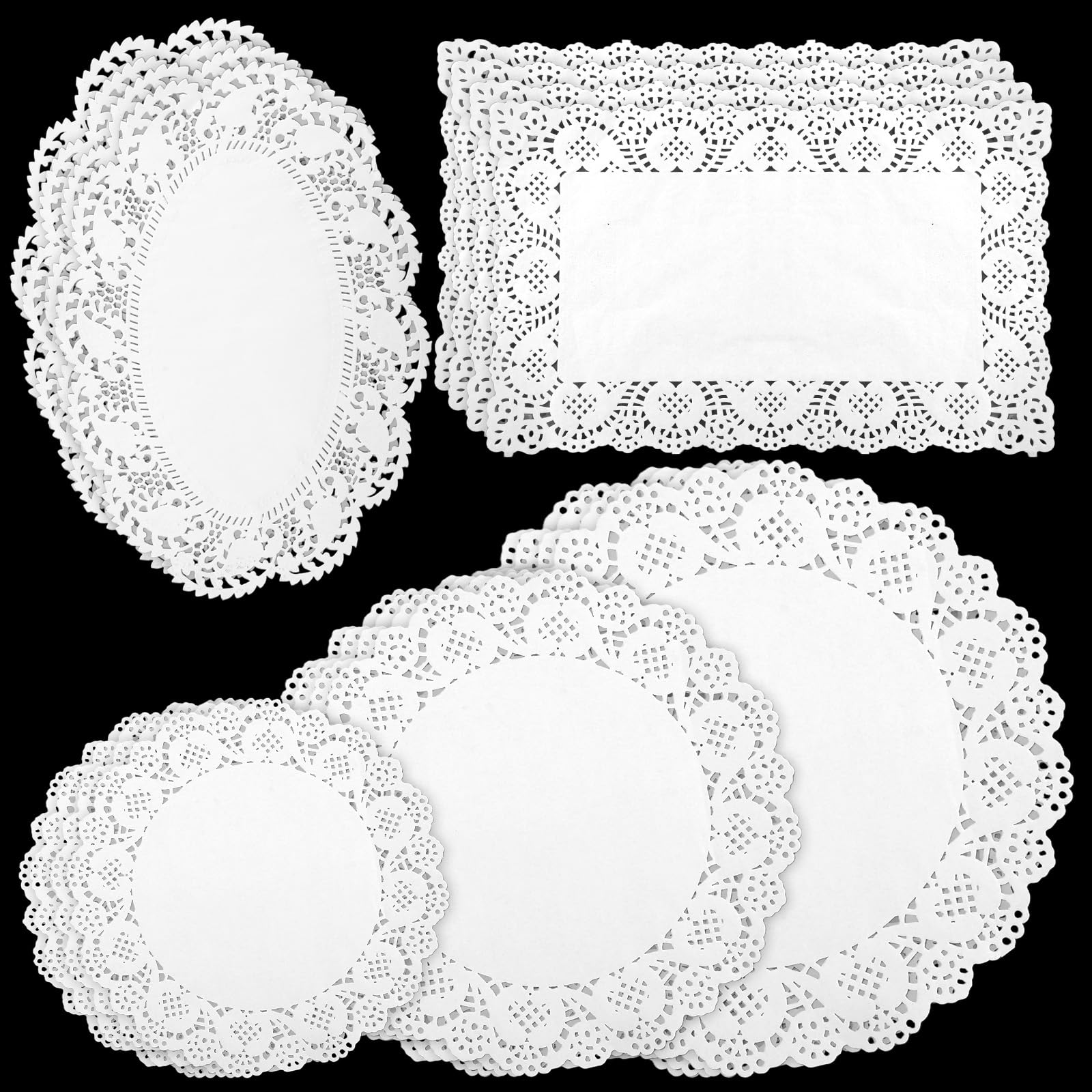 Photo 1 of 150 PCS Paper Doilies Set, White Cake Paper Doilies Disposable, Assorted Size Doilies for Cakes & Desserts, Tableware Paper Doilies, Cake Placemats & Dessert Paper Mats