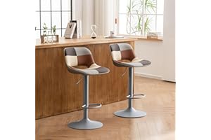 YOUNIKE Boho Bar Stools Set of 2, Grey-Beige Patchwork Colorful Bar Chair Barstools with Hollow Back, Adjustable Counter Stoo