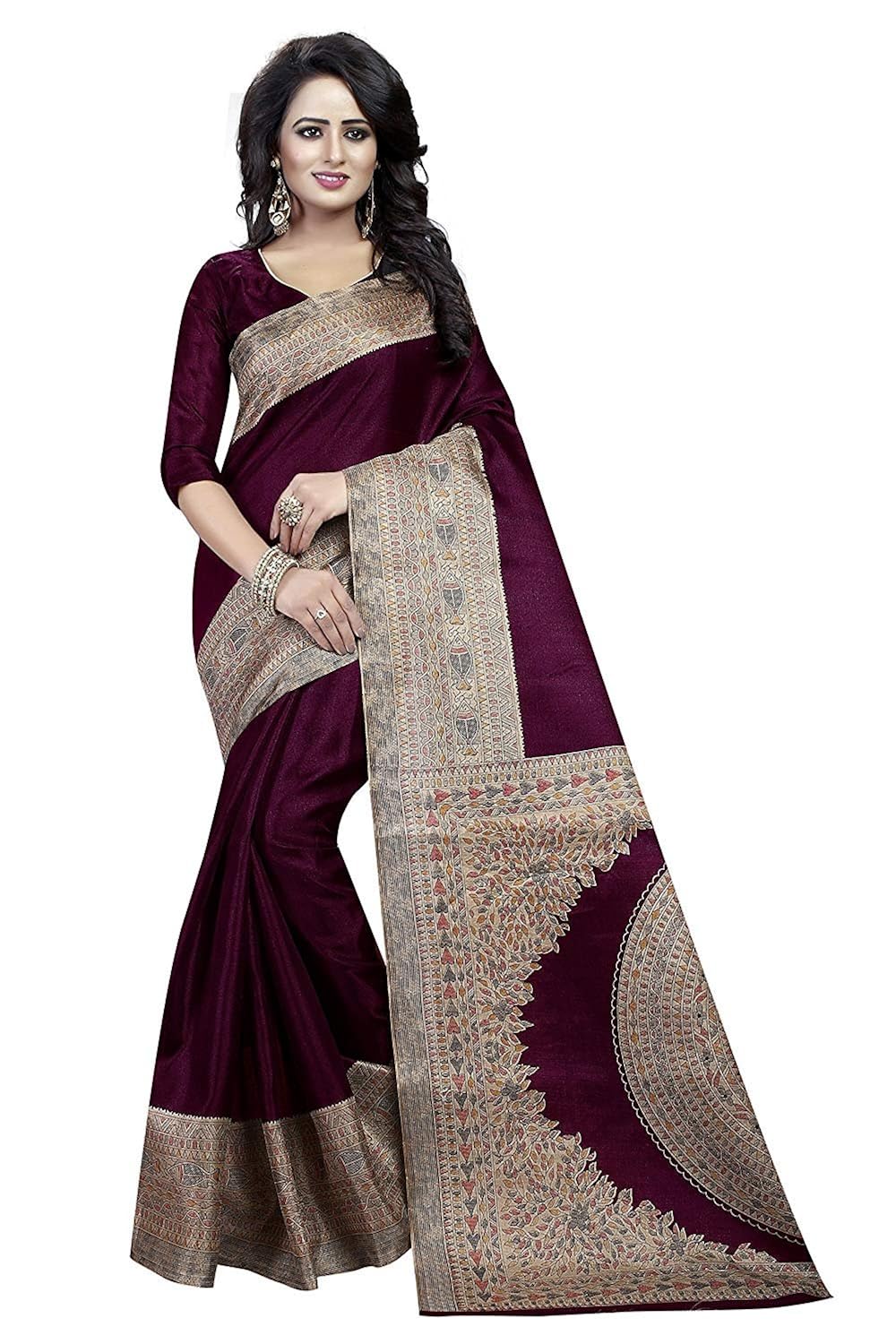 tdc women's cotton khadi silk saree (ab-0002224, wine, free size)