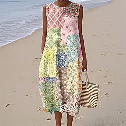 Womens Beach Dresses Summer Fall Cotton Linen Midi